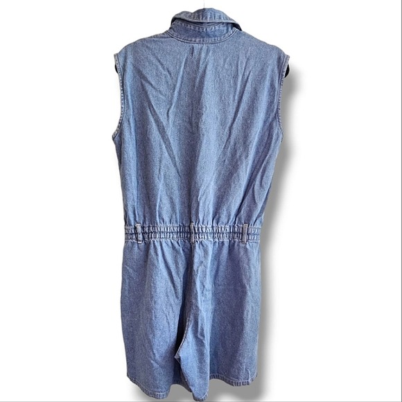 Vintage 90s Denim Blue Jean Cap Sleeve Button Down Romper Size Large - Picture 4 of 6